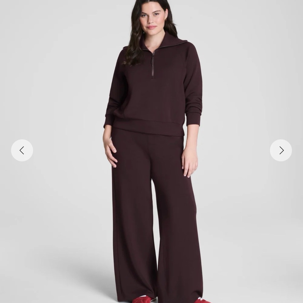 NWT SPANX AirEssentials Matching Set in Brown Sz S.  Half Zip & Wide Leg Pants.